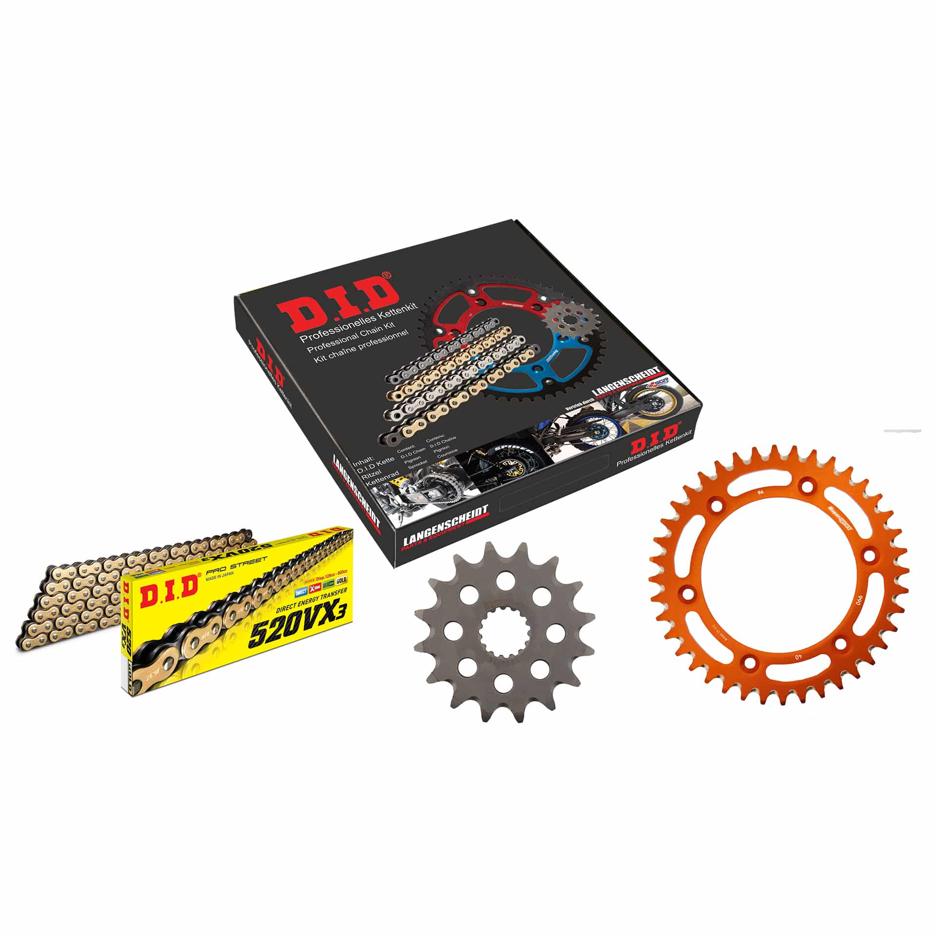 D.I.D. Kettenkit Alu 520VX3(G&B) Clip X 16/40/114 orange für KTM 69 - Motorradteile & Ersatzteile - Kraftübertragung