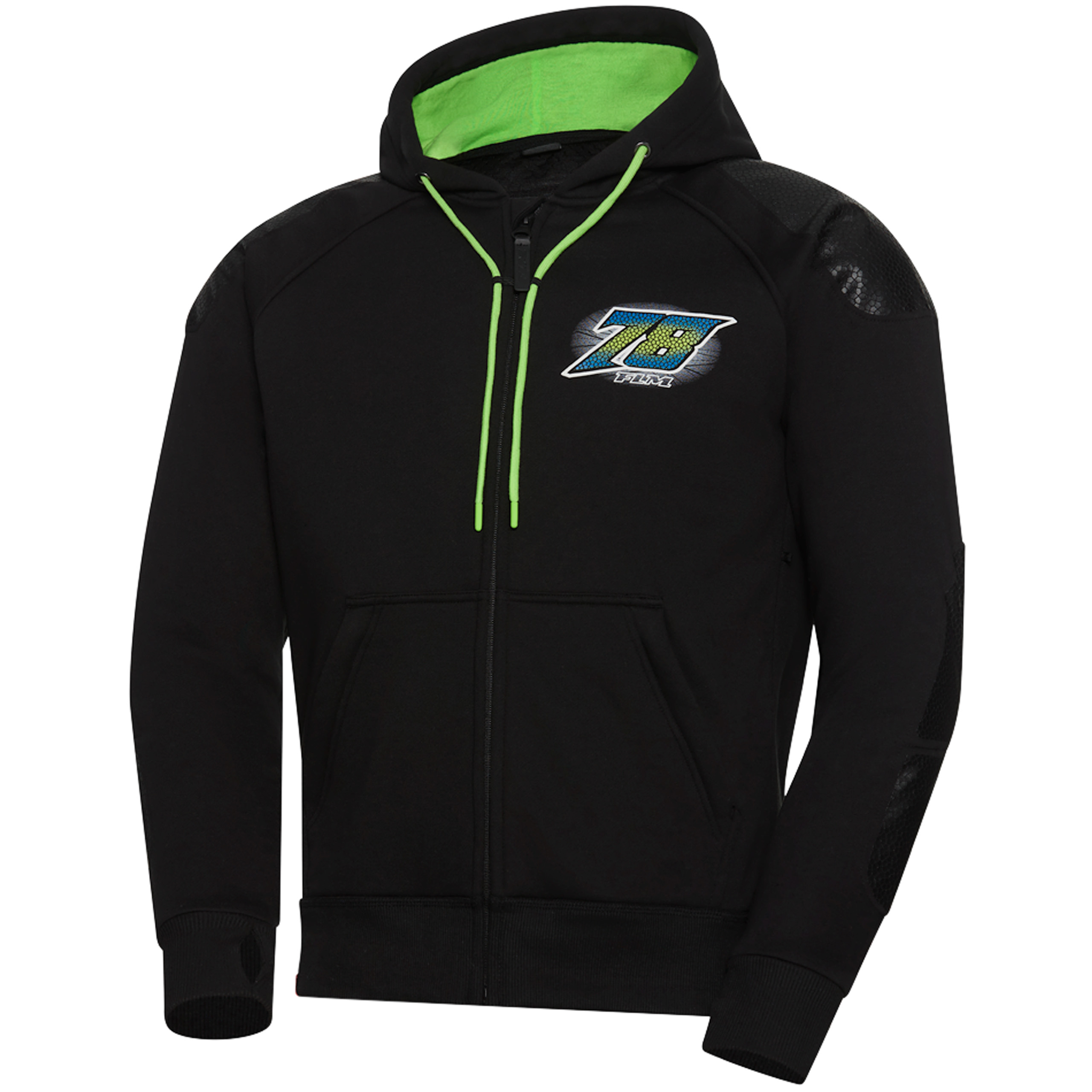 FLM Drift Sport Hoodie mit Protektoren schwarz/grün XXS - Motorradbekleidung - Motorradjacken