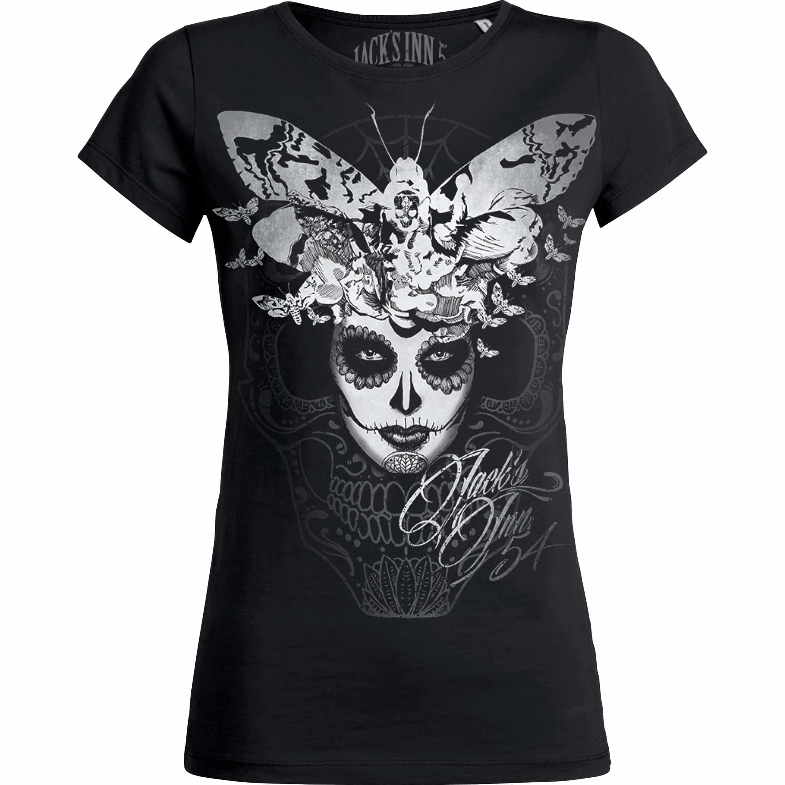 Jack's Inn 54 Damen T-Shirt Girlie "Mariposa Muerto" schwarz XL - Motorradbekleidung - Freizeitbekleidung