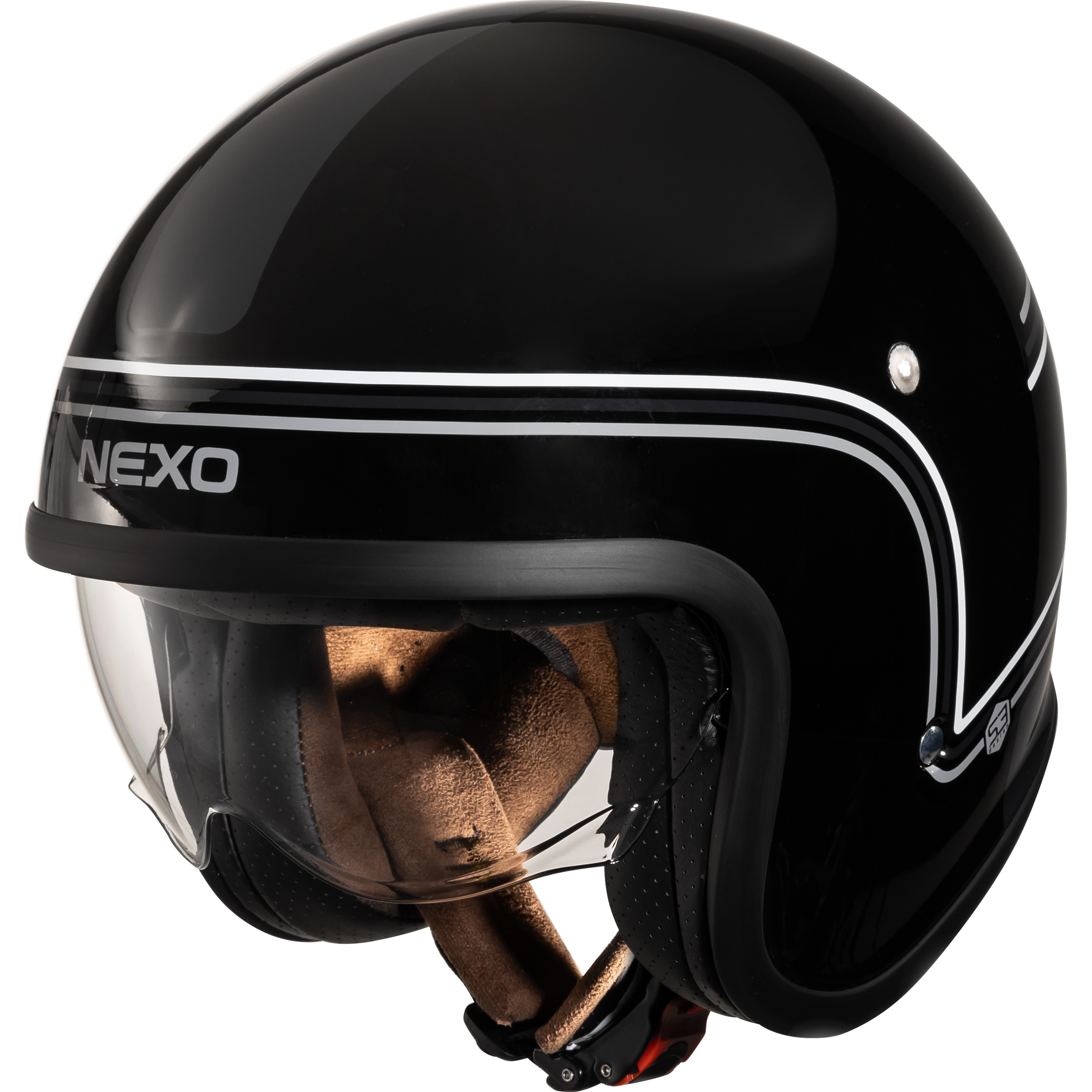 Nexo Jethelm Urban Style II Schwarz/Weiß Dekor #24 S - Helme & Brillen - Café Racer Helme & Brillen