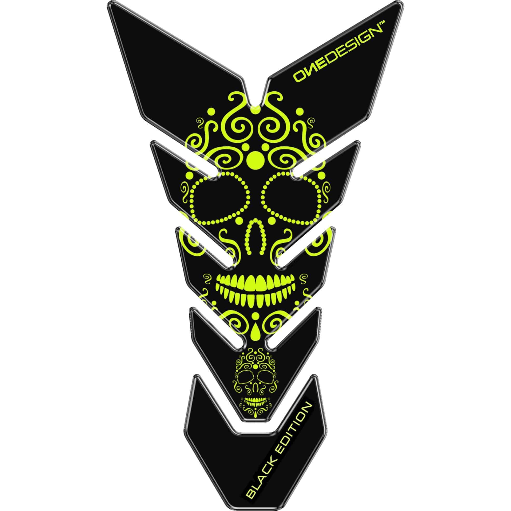 ONEDESIGN Tankpad CG 225x130mm Skull 1 schwarz/neon grüngelb - Motorradteile & Ersatzteile - Verkleidungen & Abdeckungen