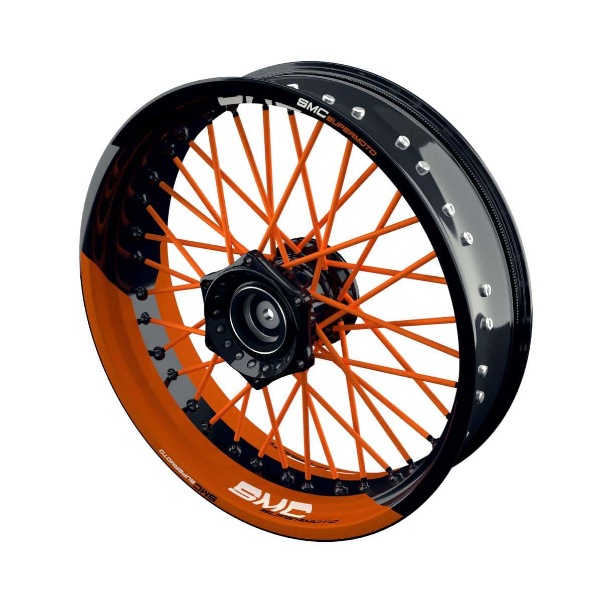 One-Wheel Felgenaufkleber SMC Supermoto geteilt halb halb orange matt - Motorradteile & Ersatzteile - Verkleidungen & Abdeckungen