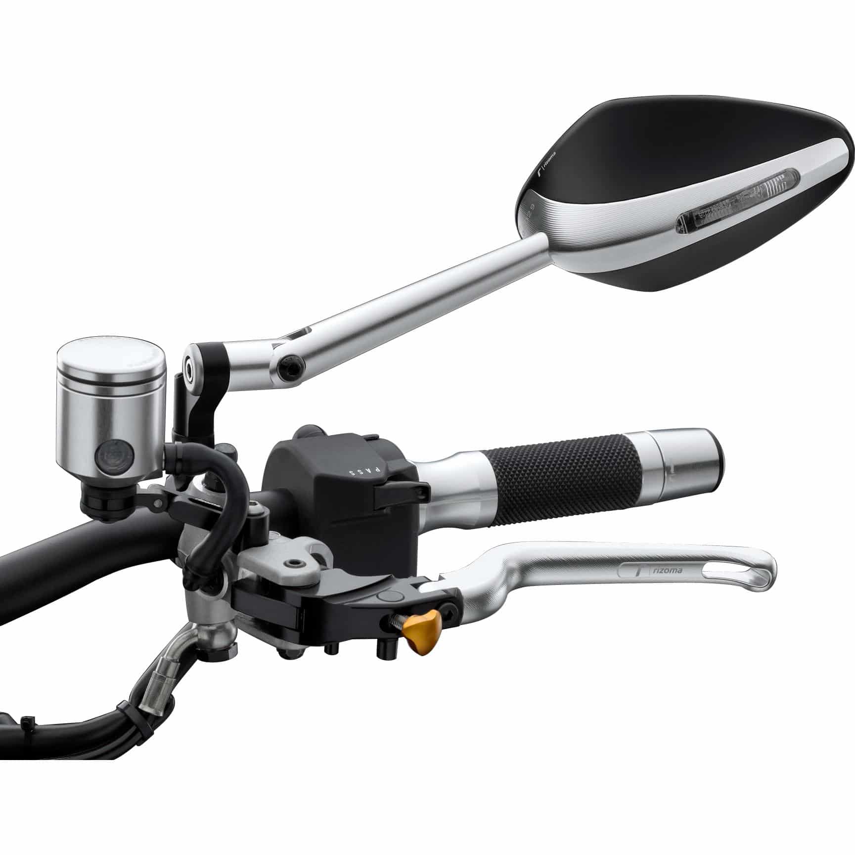 Rizoma Lenkerspiegel/Blinker ohne Aufnahme Veloce BS306A silber/sch - Motorradteile & Ersatzteile - Motorradspiegel