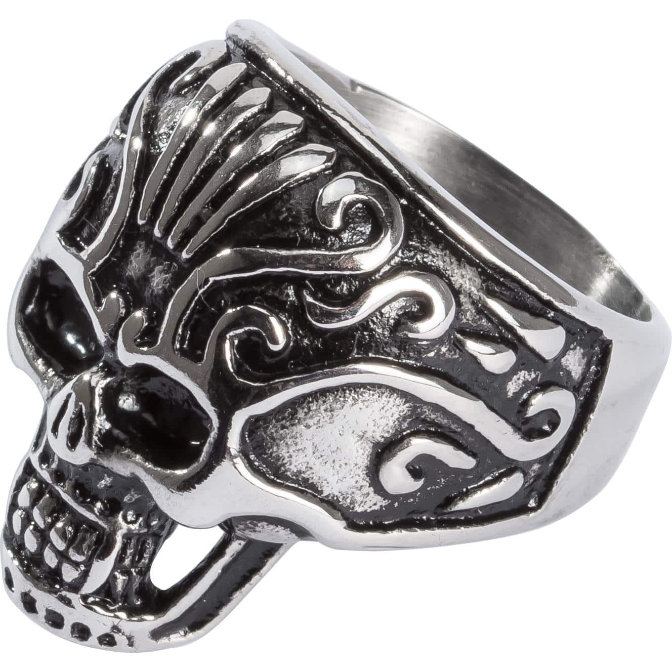 Spirit Motors Edelstahl Ring mit Totenkopf 2.0 silber/schwarz 22 - Motorradbekleidung - Zubehör & Accessoires