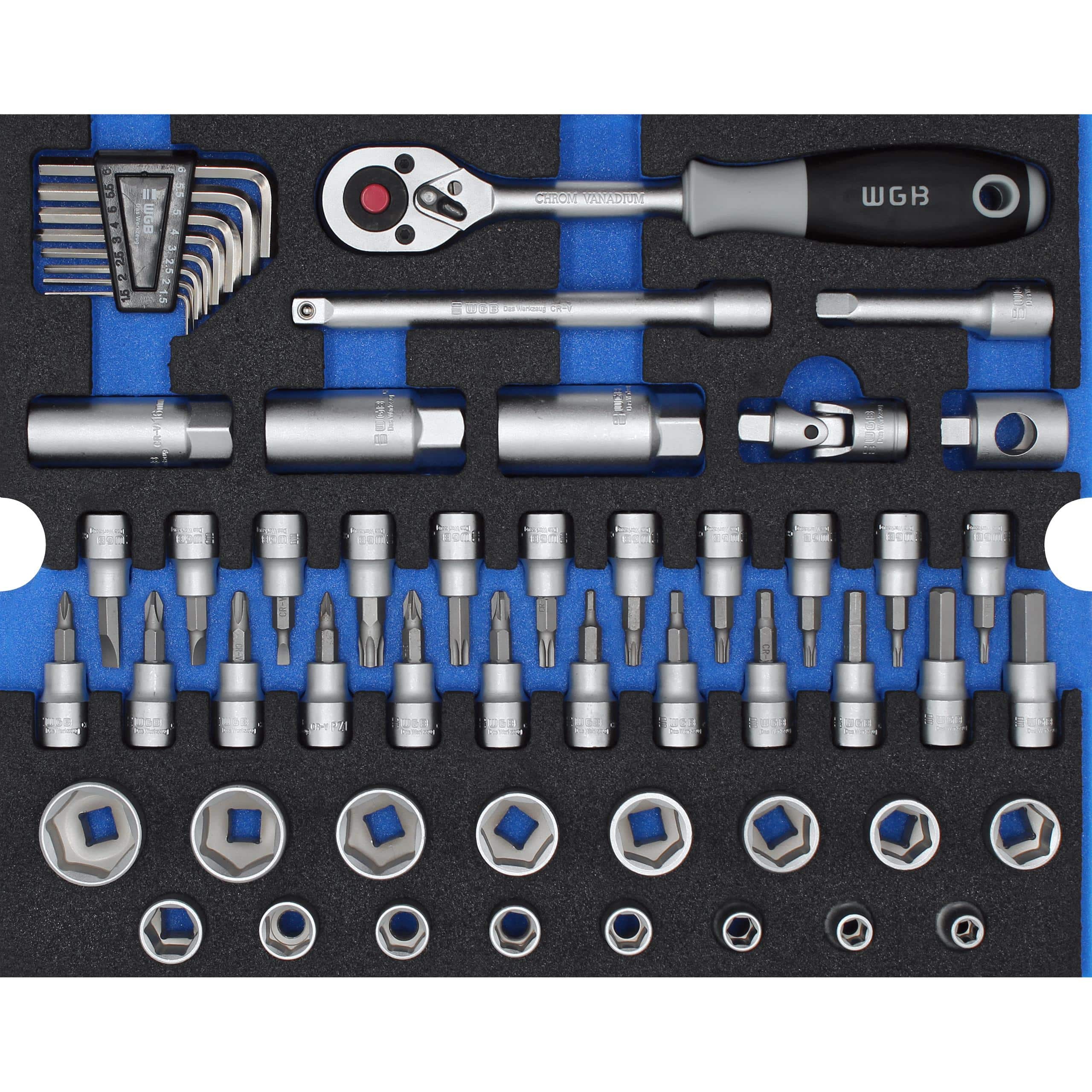 WGB MES blau Steckschlüsselsatz mit 3/8" Knarre 55teilig - Motorradzubehör - Werkzeuge