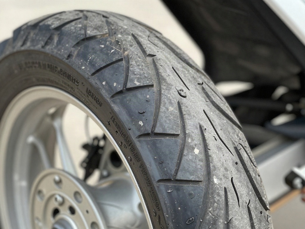 Motorrad Reifen einseitig abgefahren